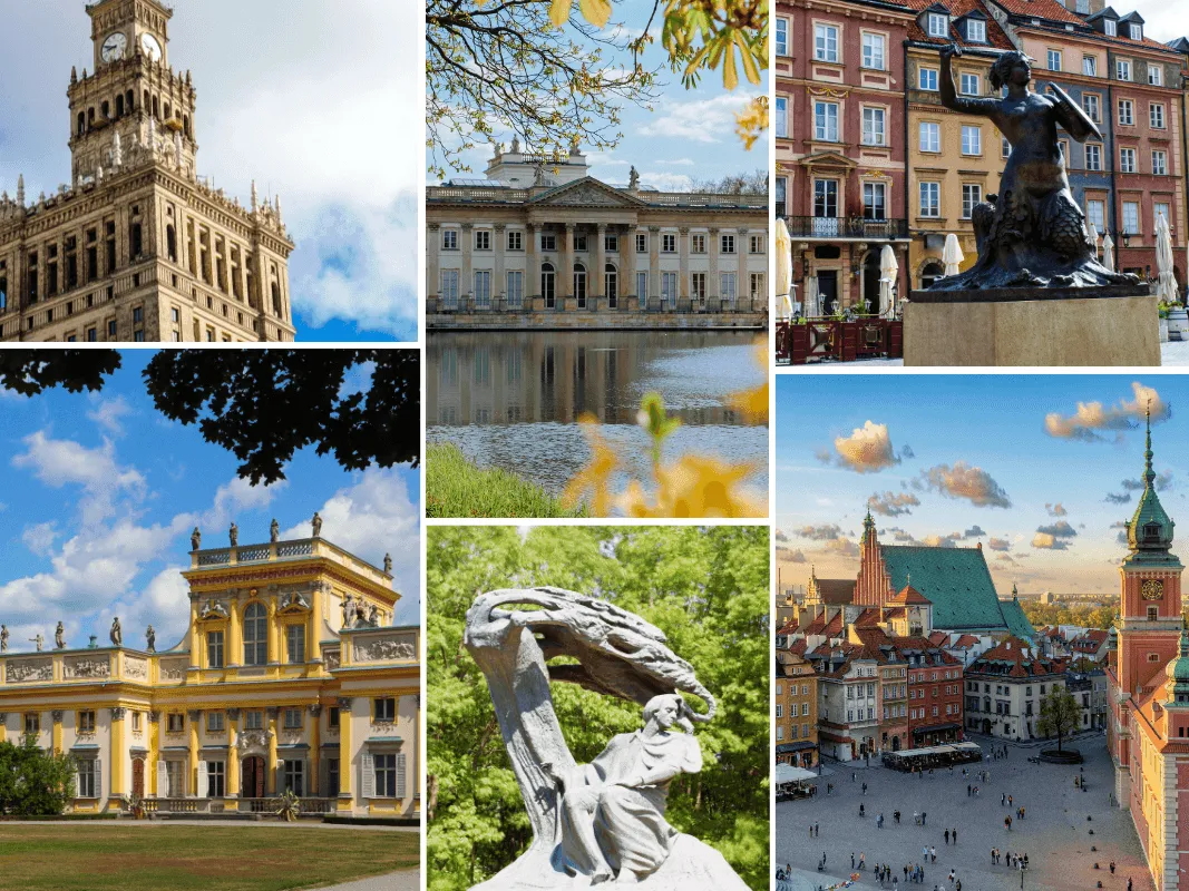 Warszawa najważniejsze atrakcje kolaż