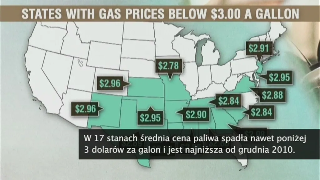 mapa cen benzyny USA stany