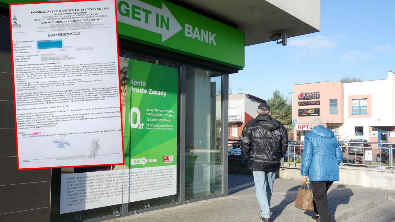 Osoby idą do banku Getin Noble Bank, gdzie można dowiedzieć się, jak odzyskać pieniądze z obligacji.