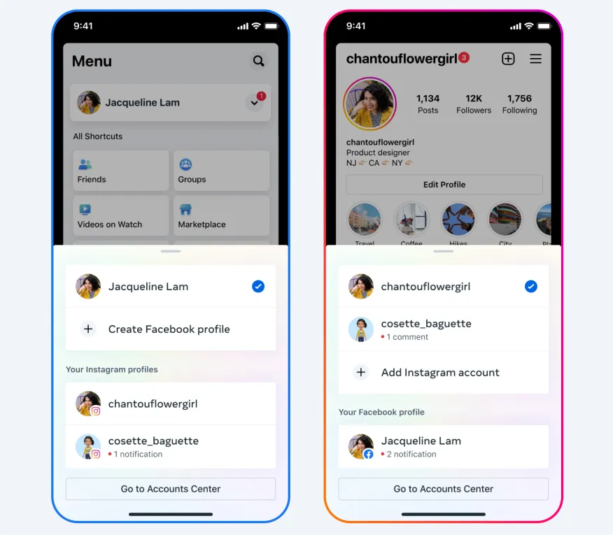 Centrum kont Meta interfejs