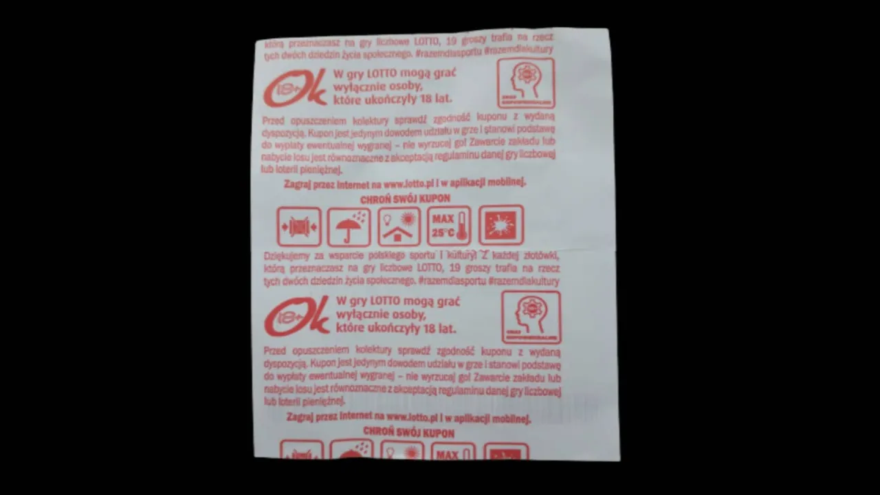 Kupon loterii promocyjnej Lotto z kodem. Informacje o grze, regulaminie i wsparciu sportu.