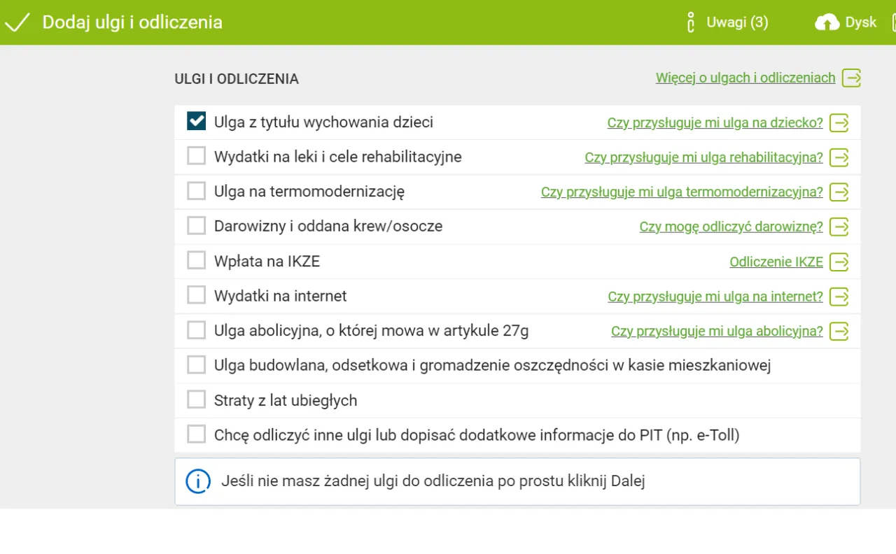 Kalkulator podatkowy, limity ulgi na dziecko