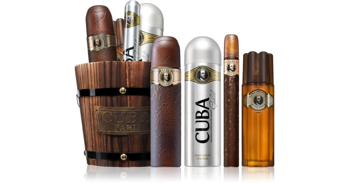 perfumy Cuba r&oacute;żne rodzaje flakony na białym tle