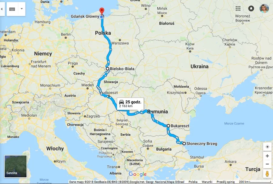 Mapa trasy Polska Bułgaria samochodem Serbia Rumunia porównanie