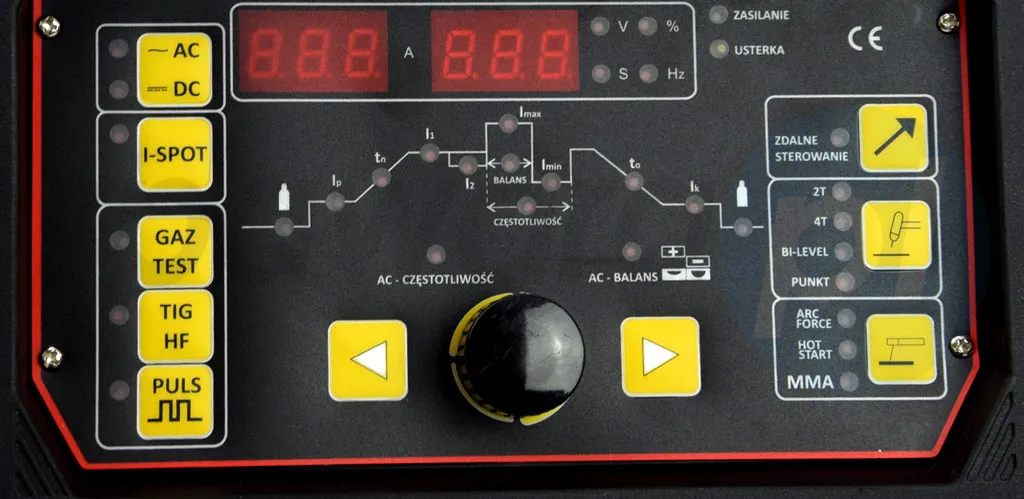 Spawarka TIG AC/DC panel sterowania i funkcje