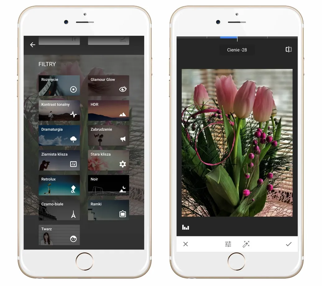 Interfejs aplikacji do edycji zdjęć na telefonie