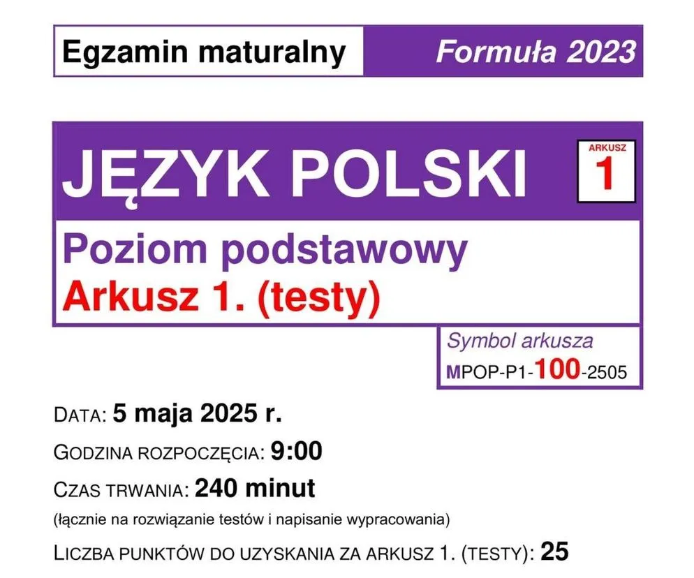 matura polski arkusz czas egzamin