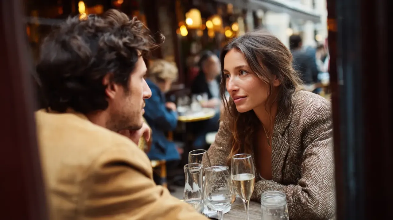 kobieta i mężczyzna na randce w kawiarni, smart casual