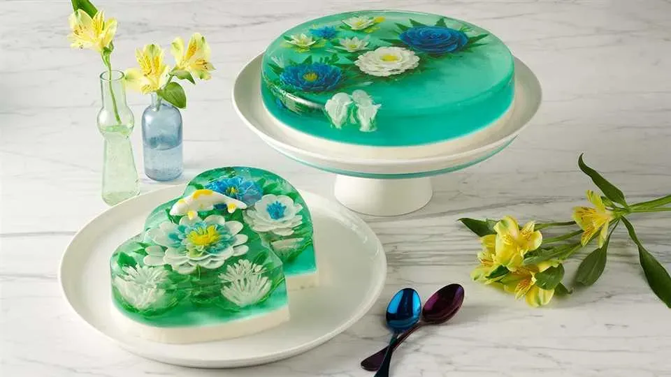 efektowny deser z kwiatami 3D w galaretce