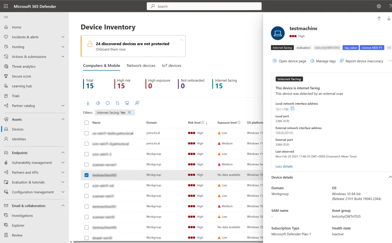 Microsoft Defender interfejs