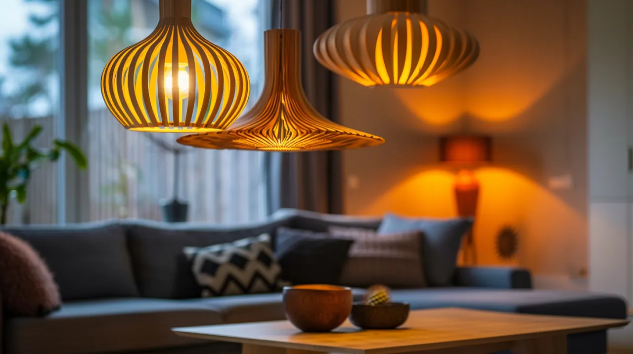 Zdjęcie Drewniane lampy wiszące: Jakie lampy drewniane do salonu wybrać?
