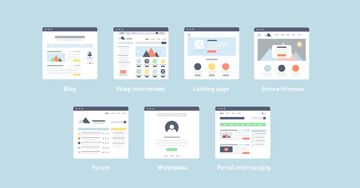 r&oacute;żne typy stron internetowych infografika