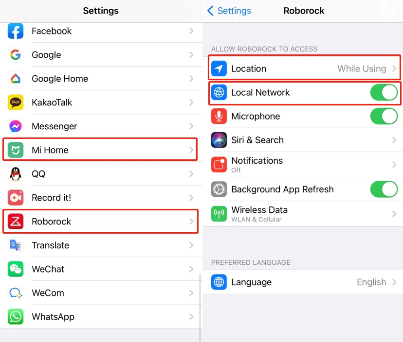 Roborock app screenshot connecting to Wi-Fi