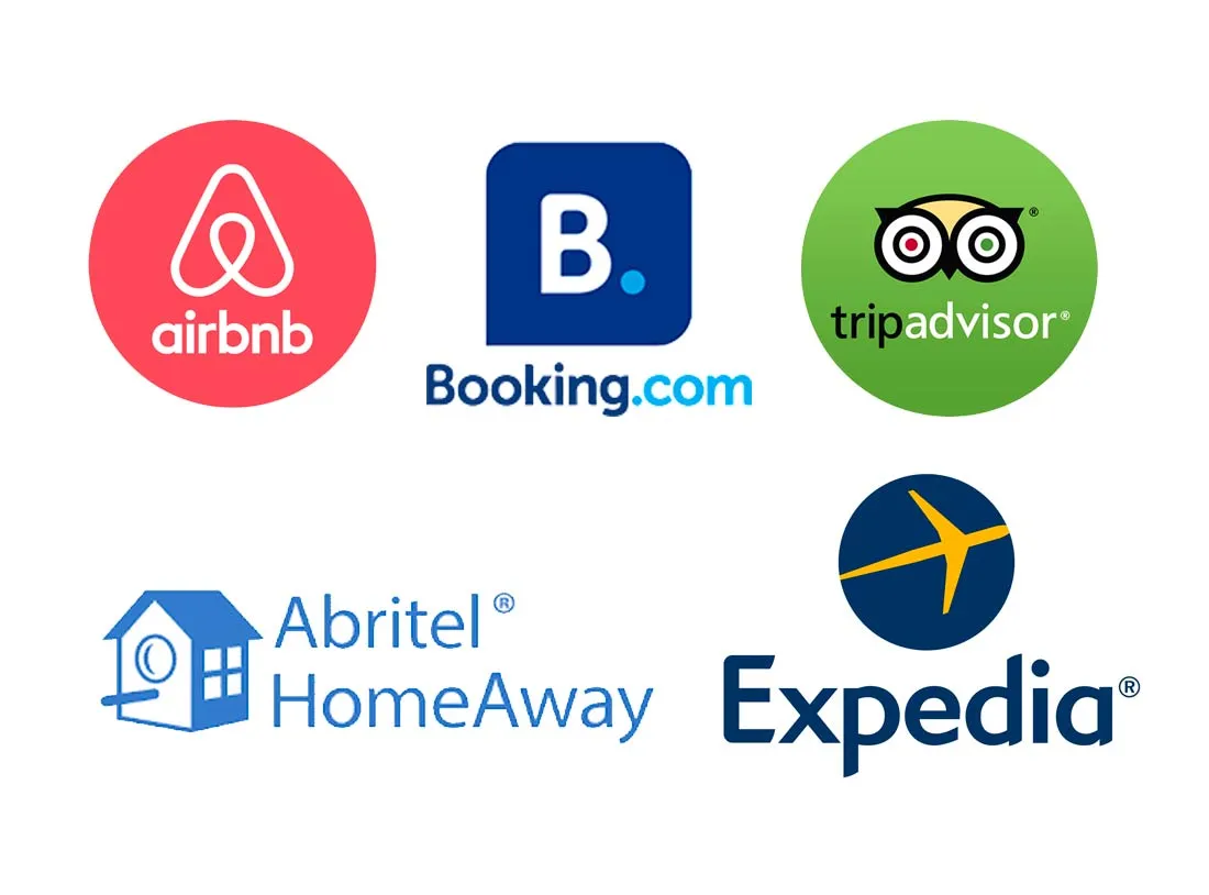 logotypy portali rezerwacyjnych noclegi, booking nocowanie airbnb