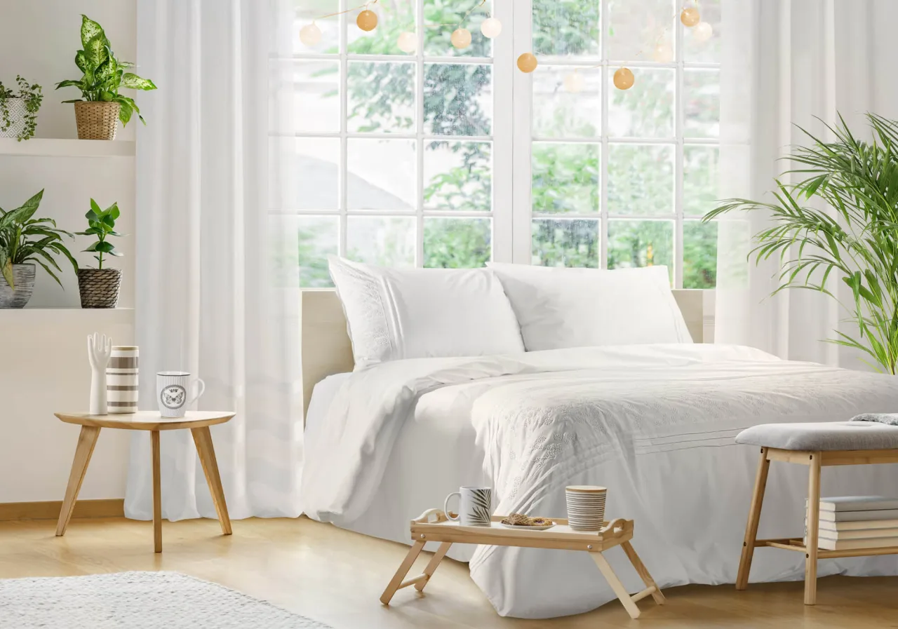 Zasłony do sypialni styl skandynawski