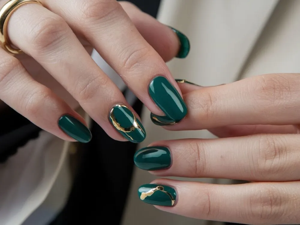 butelkowa zieleń paznokcie klasyczne połączenia