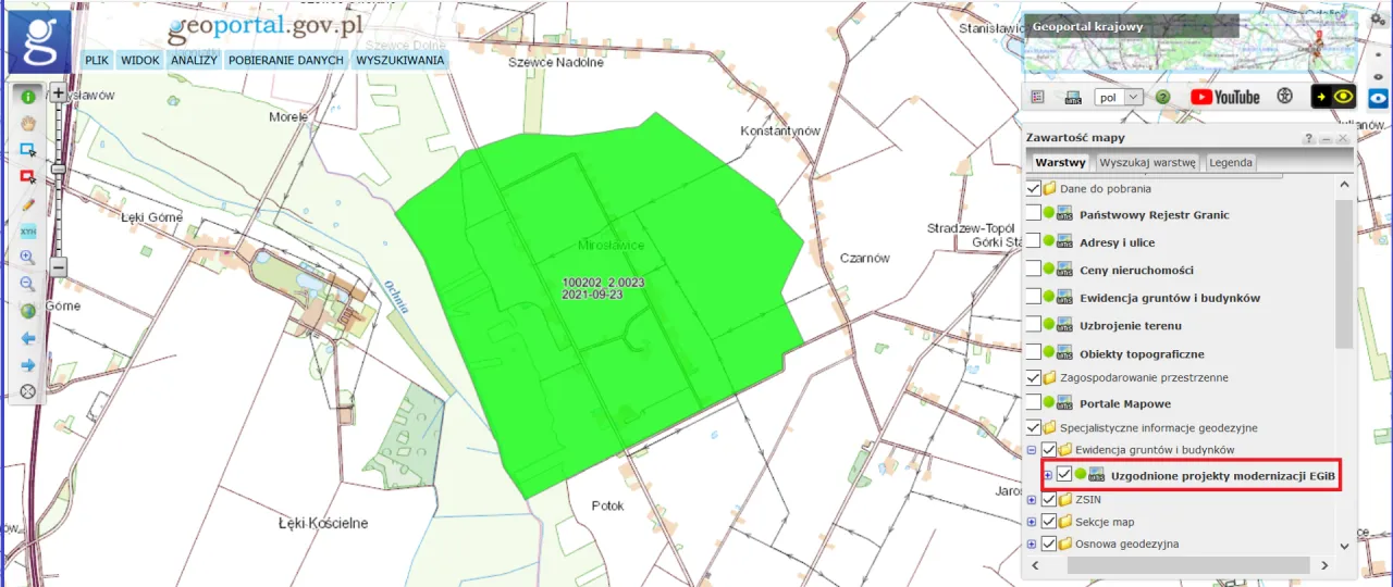 Przykładowa zmiana powierzchni działki po modernizacji EGiB