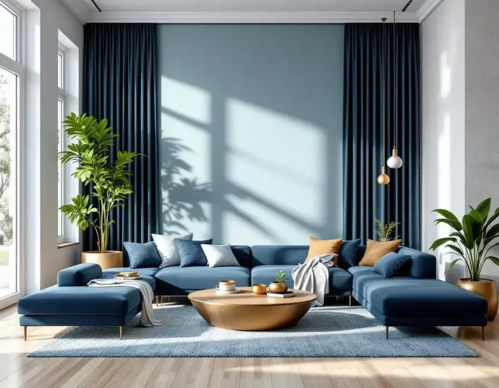 Granatowa kanapa z butelkową zielenią i pudrowym r&oacute;żem