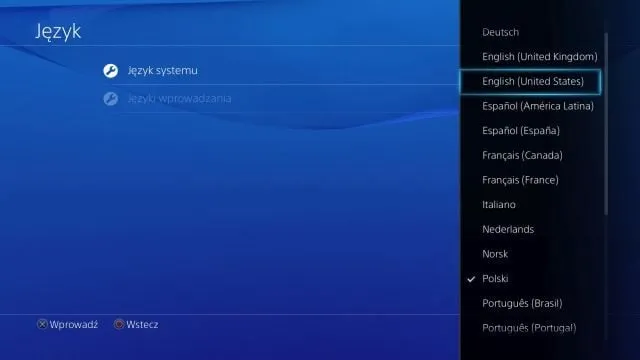 PlayStation menu ustawienia języka