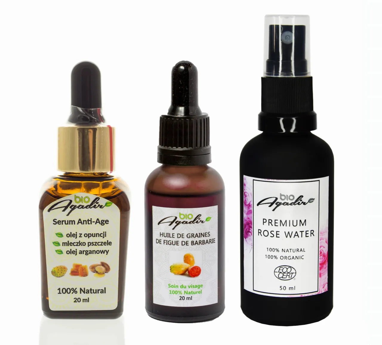 collage olejki do cery dojrzałej opuncja dzika róża argan awokado maliny