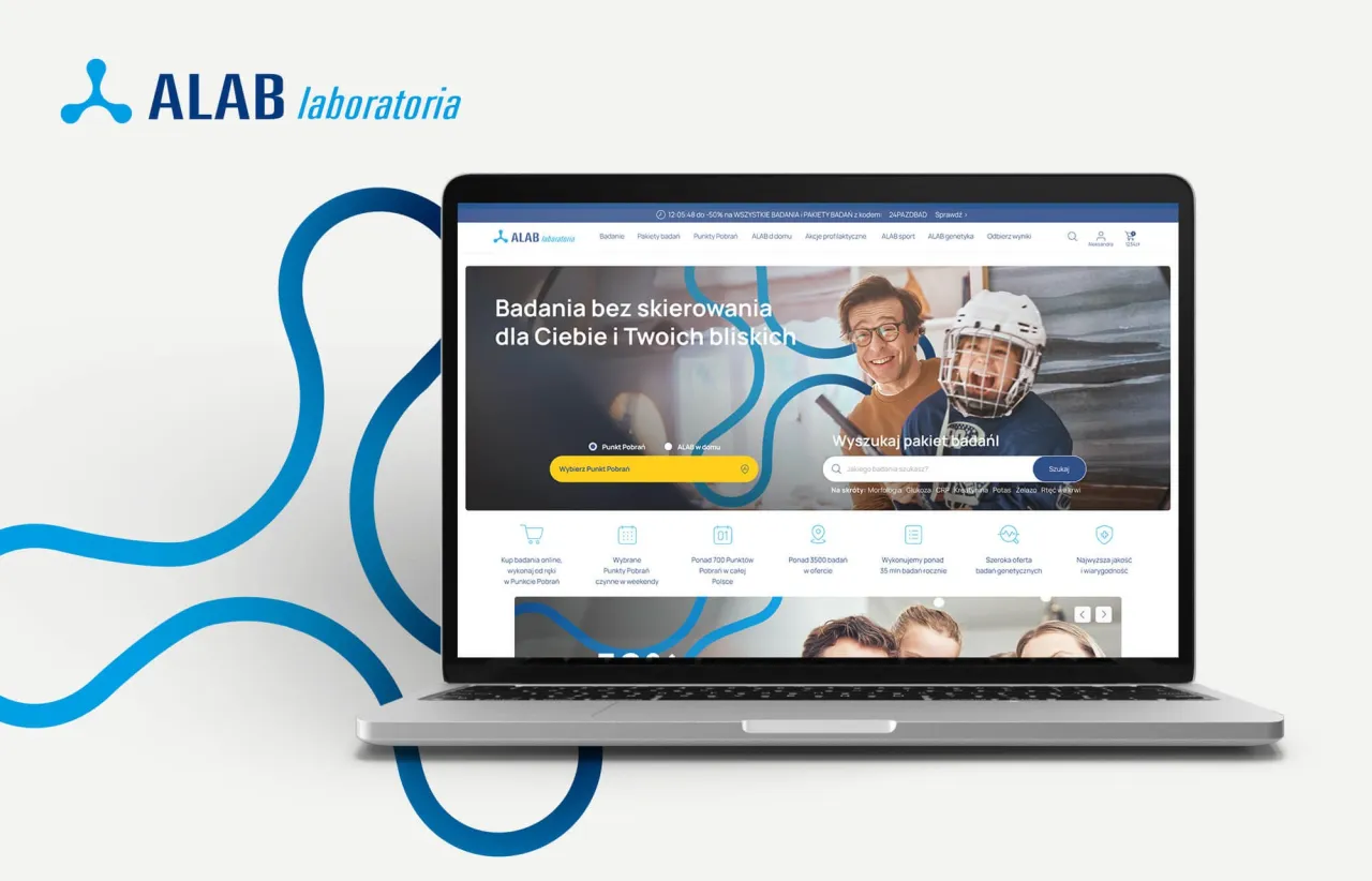 Strona Alab.pl, gdzie dowiesz się, jak pobrać wyniki z laboratorium Alab. Znajdziesz tu informacje o badaniach i punktach pobrań.