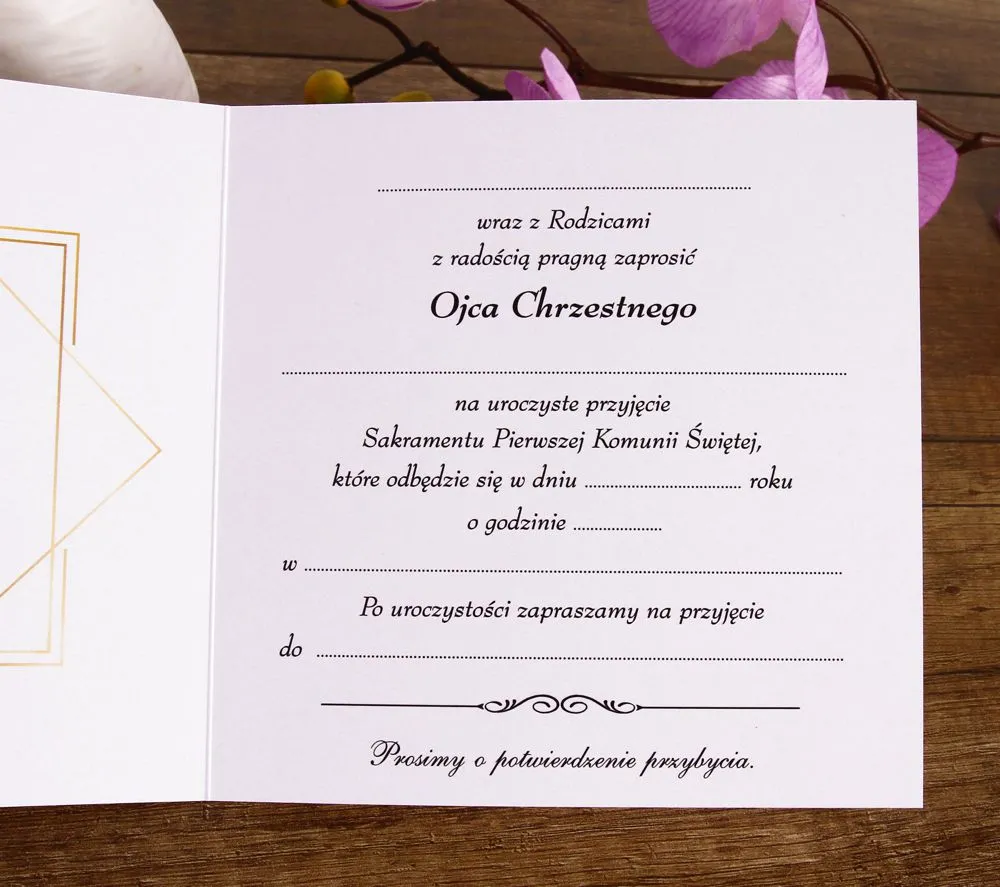 eleganckie zaproszenie na komunię dla chrzestnych
