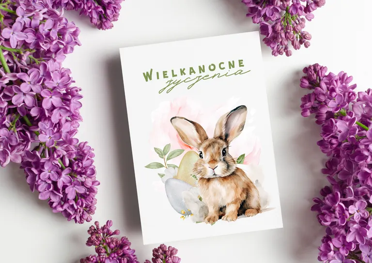 Wielkanocne życzenia z zajączkiem i pisankami