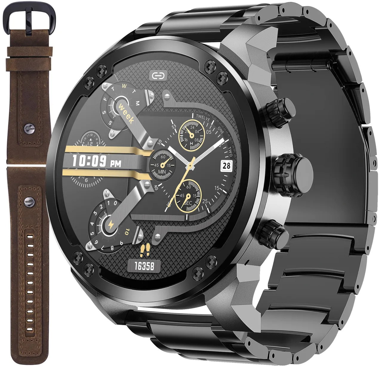 luksusowy smartwatch ze sk&oacute;rzanym paskiem