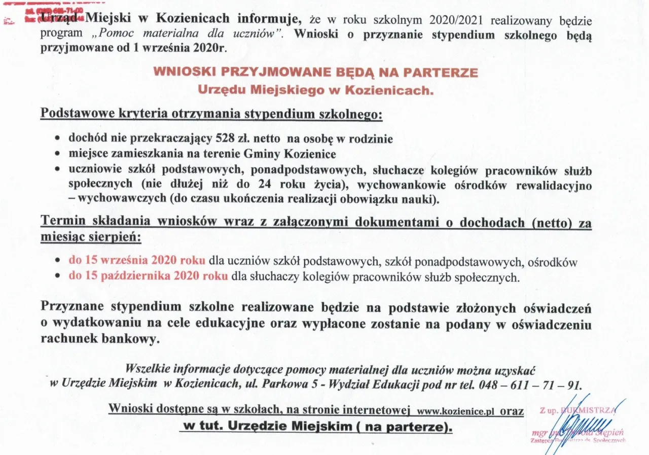 Kryteria stypendium szkolnego