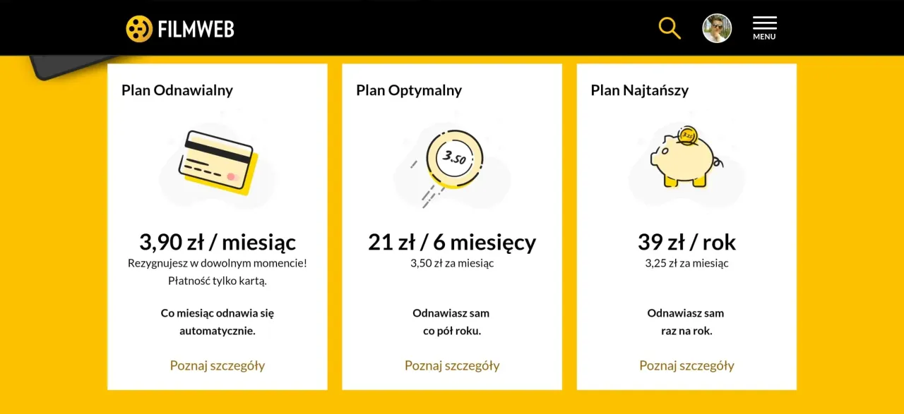 Czy Filmweb jest płatny? Tak, oferuje różne plany subskrypcji, od miesięcznych po roczne, z cenami zaczynającymi się od 3,90 zł.