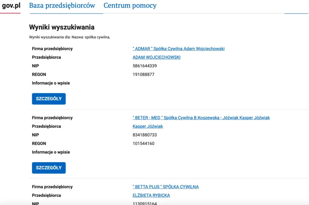 Wsp&oacute;lnicy sp&oacute;łki cywilnej w CEIDG