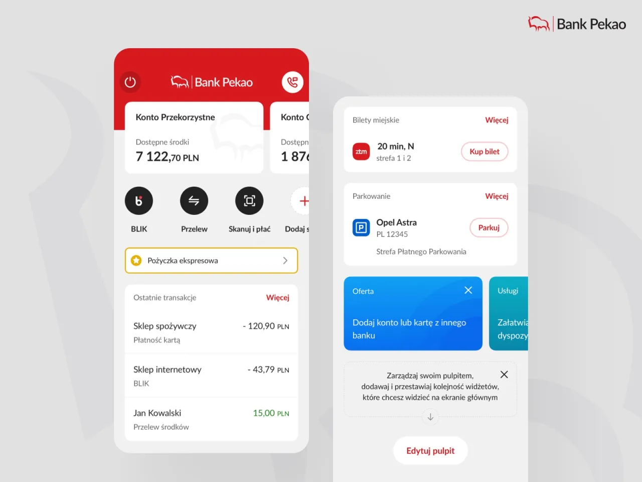 Aplikacja mobilna PeoPay ekran gł&oacute;wny