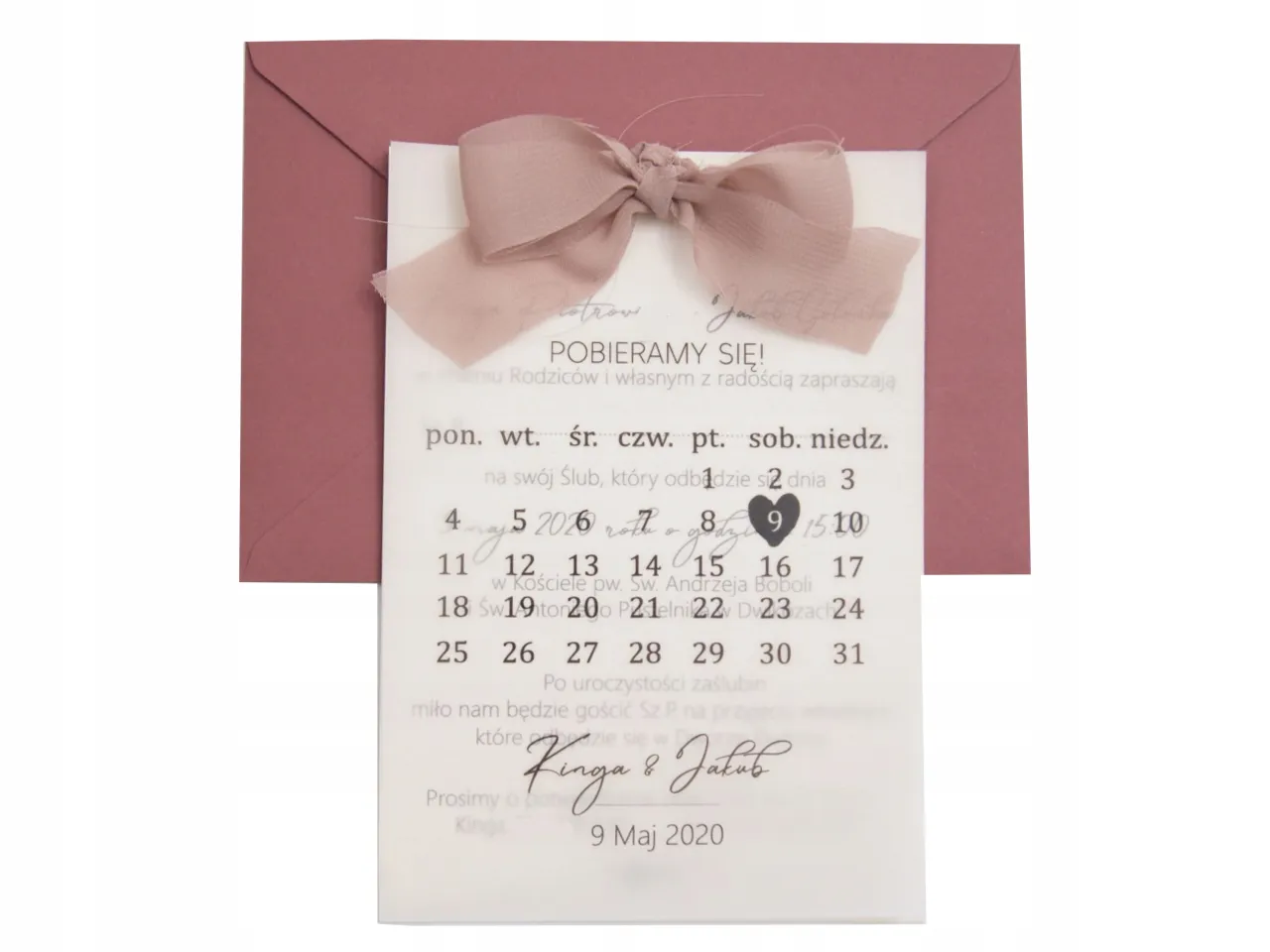 eleganckie zaproszenia ślubne z kalendarzem i zegarem
