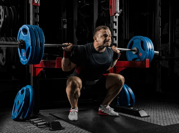 Trener CrossFit korygujący technikę przysiadu