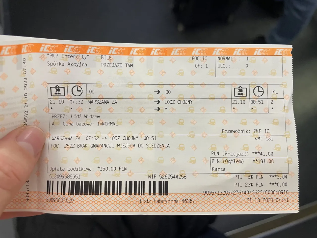 bilet PKP Intercity konduktor opłata