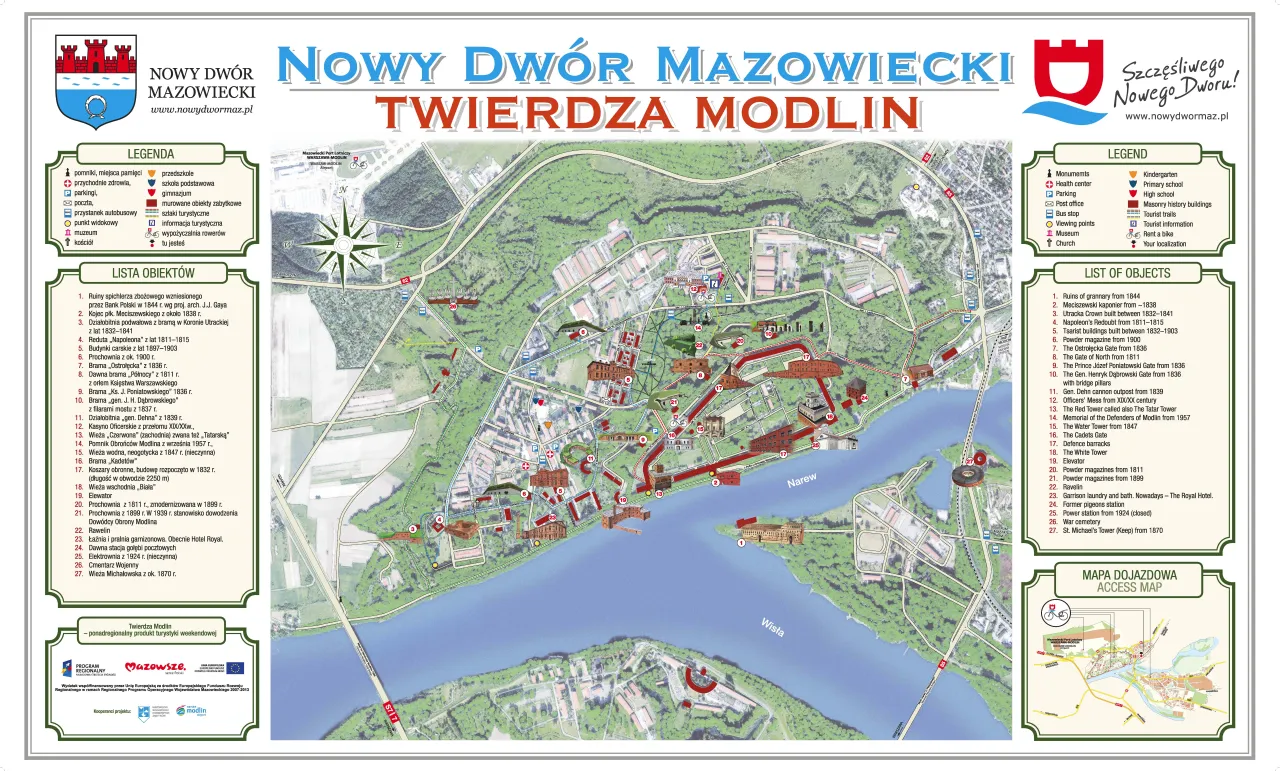 Mapa Nowego Dworu Mazowieckiego z zaznaczonymi obszarami zielonymi