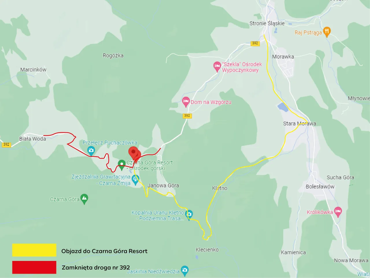 Mapa Polski trzy lokalizacje Czarna Góra