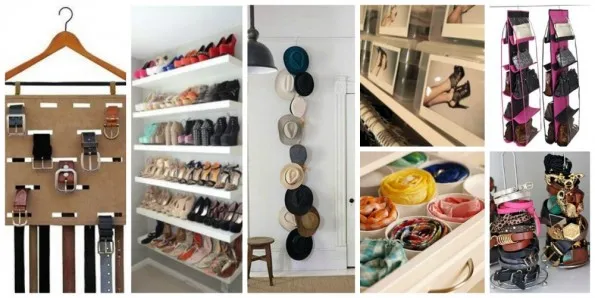 R&oacute;żne organizery do czapek i szalik&oacute;w w szafie