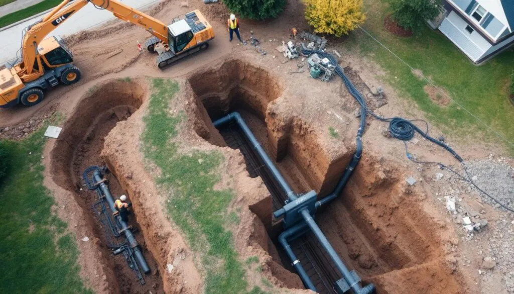 Koparka wykonująca precyzyjne prace ziemne, np. pod przyłącze