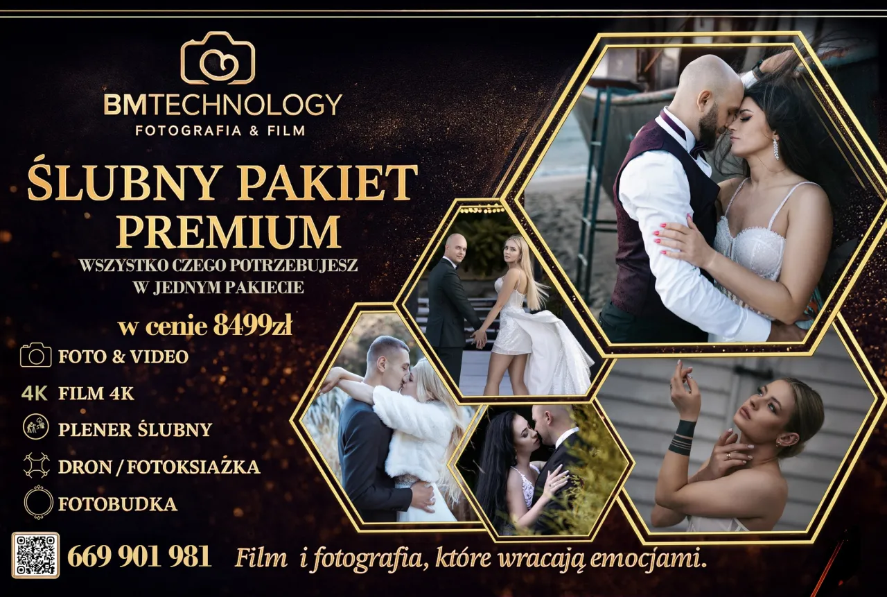 Pakiet Premium BMTechnology: ile kosztuje fotograf na wesele? 8499 zł za foto, wideo, plener, dron, fotoksiążkę i fotobudkę.