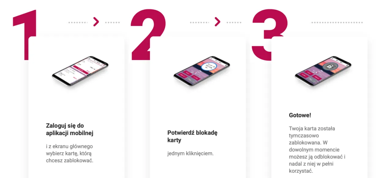 aplikacja mobilna Millennium blokowanie karty ekran