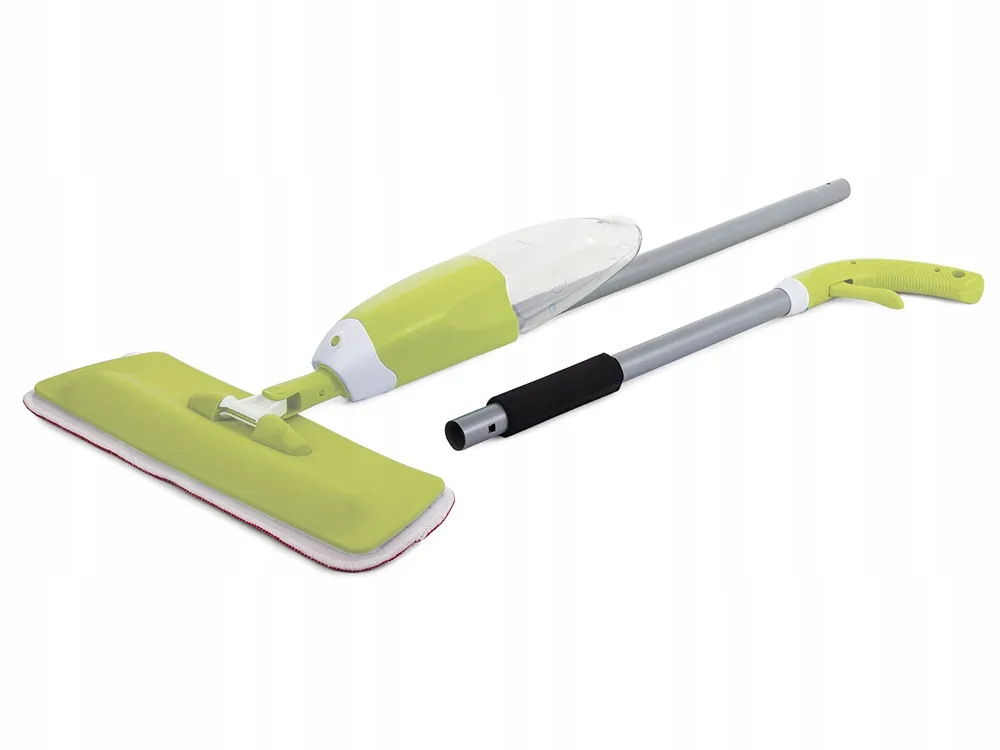 kolaż różnych typów mopów płaski obrotowy parowy ze spryskiwaczem