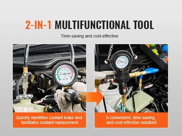 mechanik testuje korek chłodnicy testerem ciśnienia