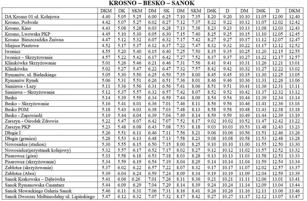 Rozkład jazdy bus Kubuś Sanok Krosno