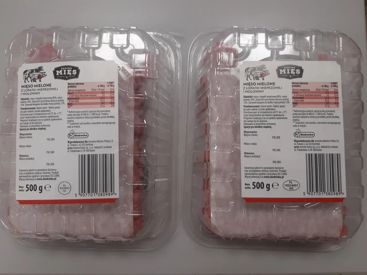 Mięso mielone z łopatki wieprzowej i wołowiny. Czy mięso z biedronki można mrozić? Tak, można je przechowywać w temperaturze od 0&deg;C do +2&deg;C.