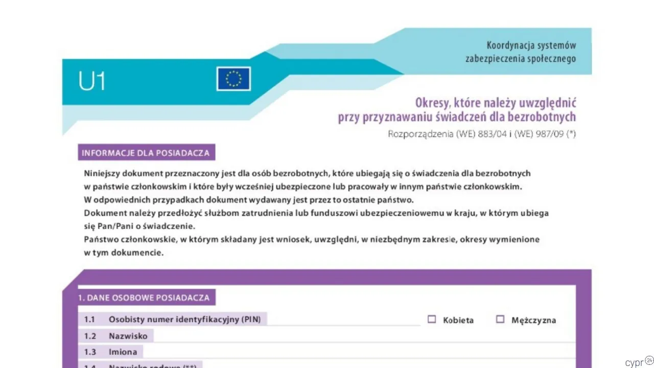 dokument U1 zasiłek dla bezrobotnych