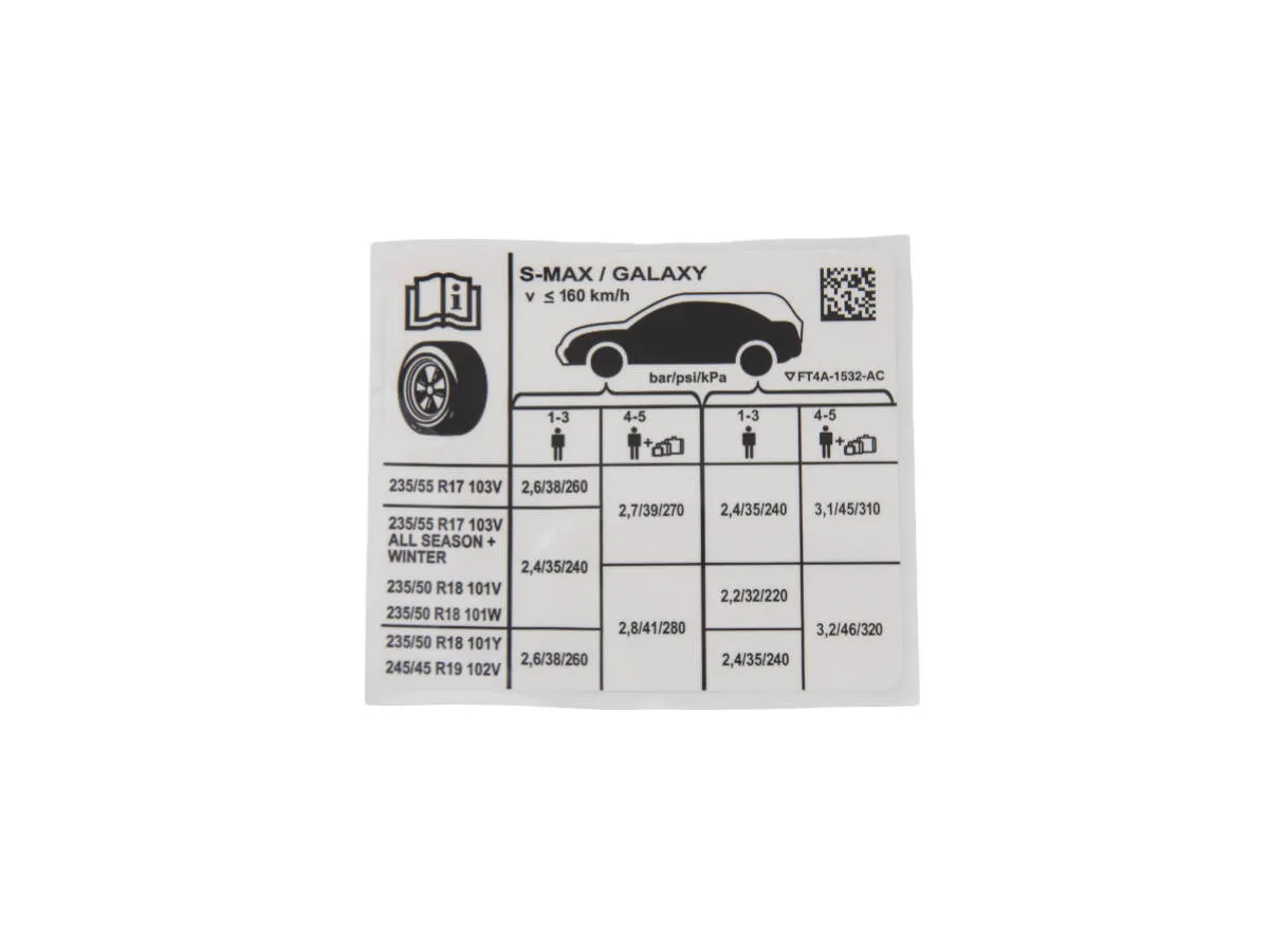 naklejka ciśnienie opon samochód słupek B