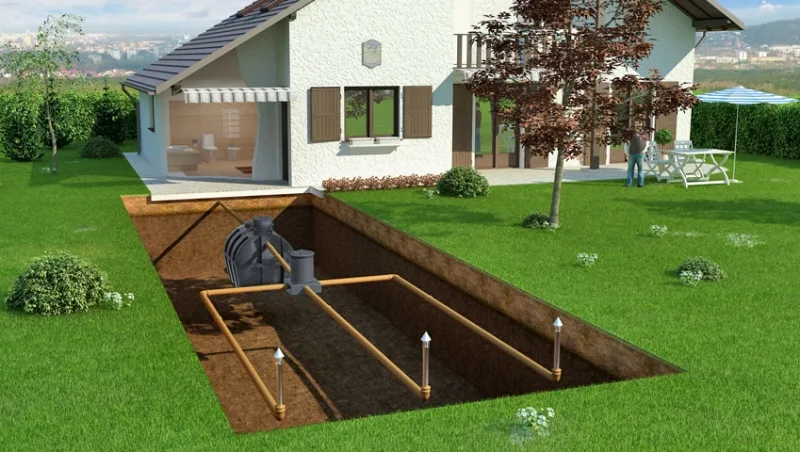 Nowoczesna przydomowa oczyszczalnia ścieków w ogrodzie