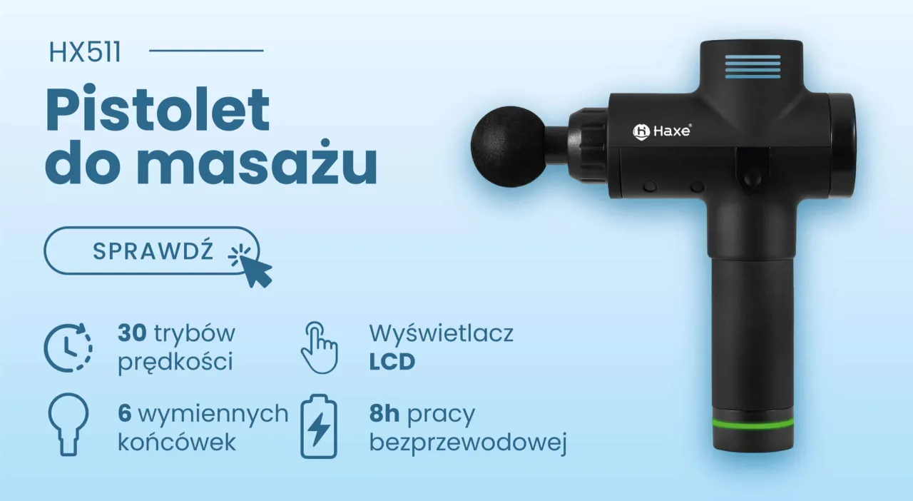 infografika jak działa pistolet do masażu amplituda siła nacisku prędkość