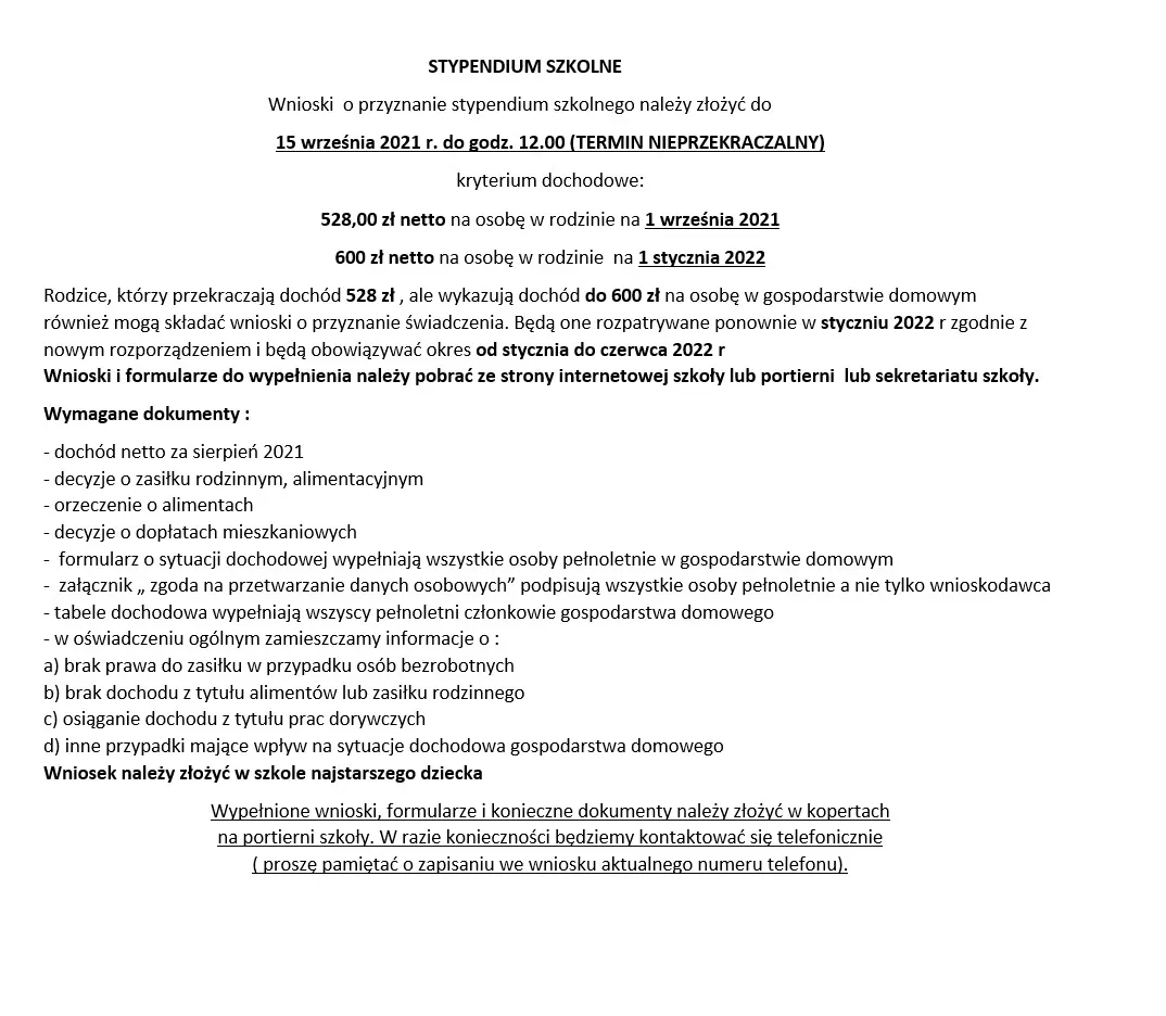 Wypełniony wniosek o stypendium szkolne, formularze dokumenty